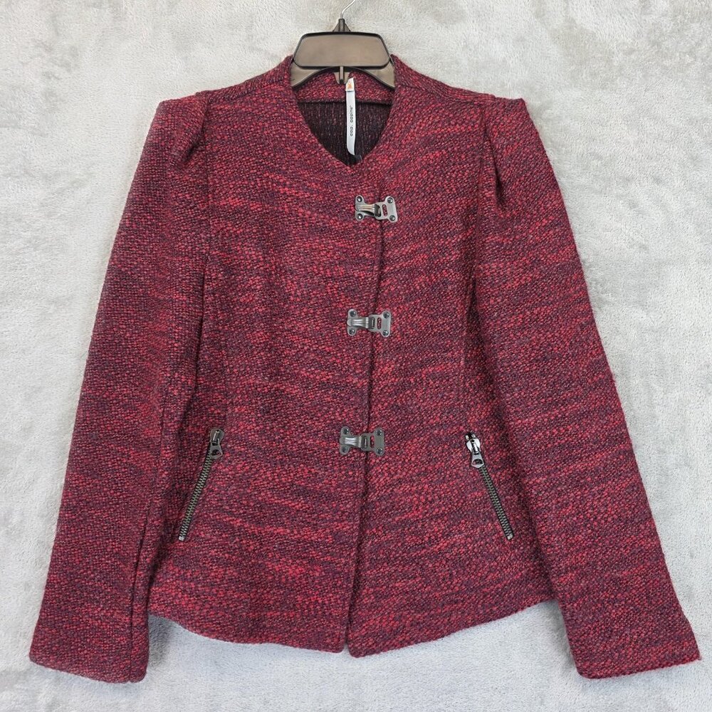 Cop Copine Jacket Womens Size 40 Red Wool Blend Rosaura Toggle Zip Pockets